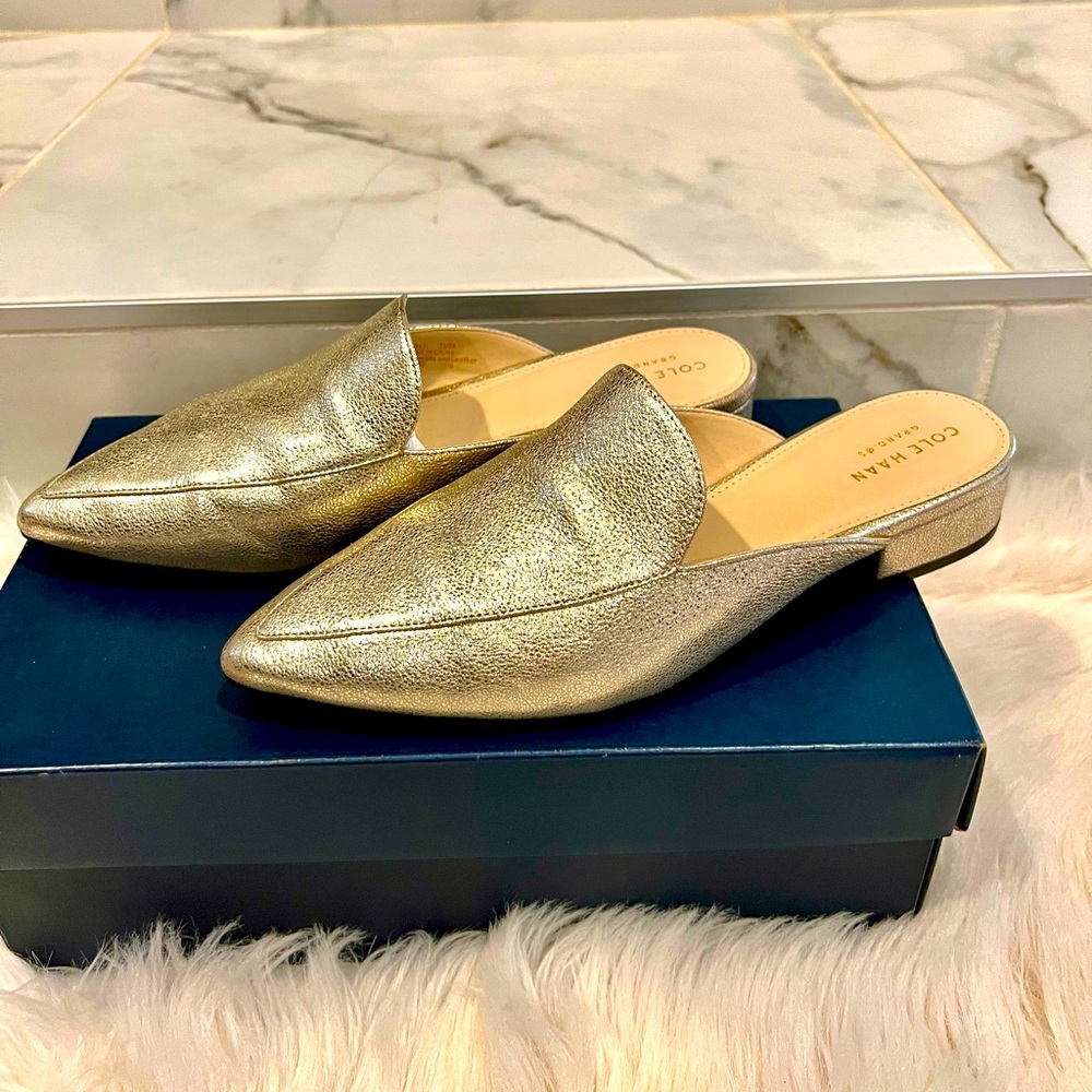 Cole Haan Piper Gold Metallic Leather Mule 7.5